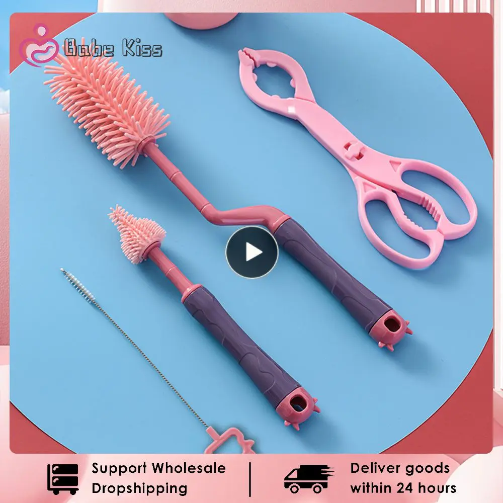 

Bottle Brush Hand-operated Rotary Bottle Brush Soft Silicone Long Handle Bottle Cleaning Brush Suction Tube Brushes Nipple Brush
