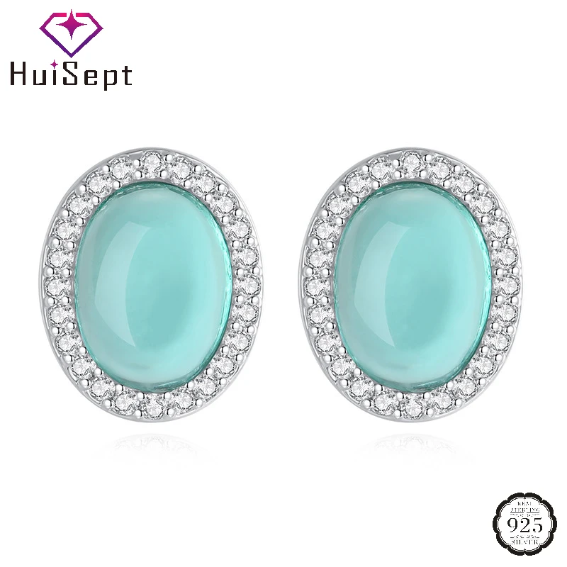 

HuiSept Elegant Stud Earrings with Zircon 925 Silver Jewelry Accessories for Women Wedding Engagement Party Promise Bridal Gift