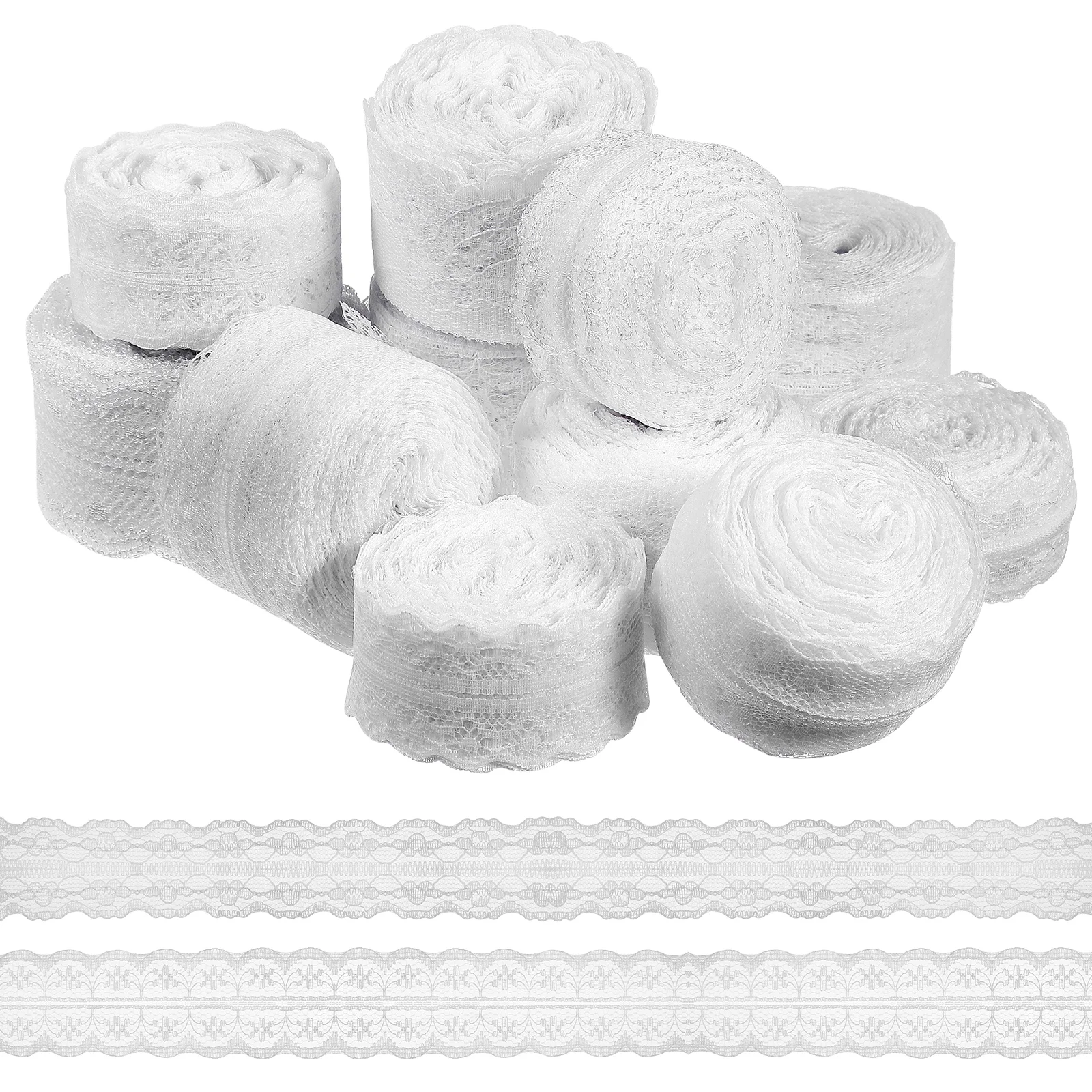 

12 Rolls Silk Ribbon Lace Present Fine Mesh Bouquet Fabric White For Gift Wrapping