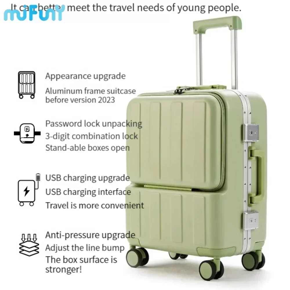 MIFUNY Aluminum Frame Rolling Luggage 20 inch Suitcase Trolley Box Small Lightweight Carrying Case Multi-functional Password Box
