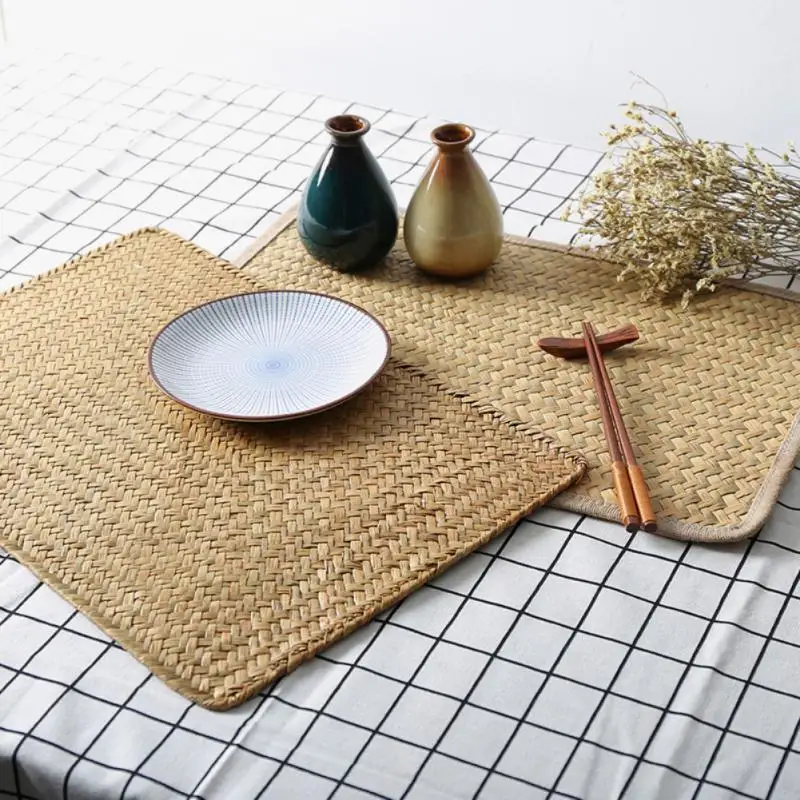 Manteles-Individuales-rectangulares-de-paja-Natural-tapete-de-mesa-de ...