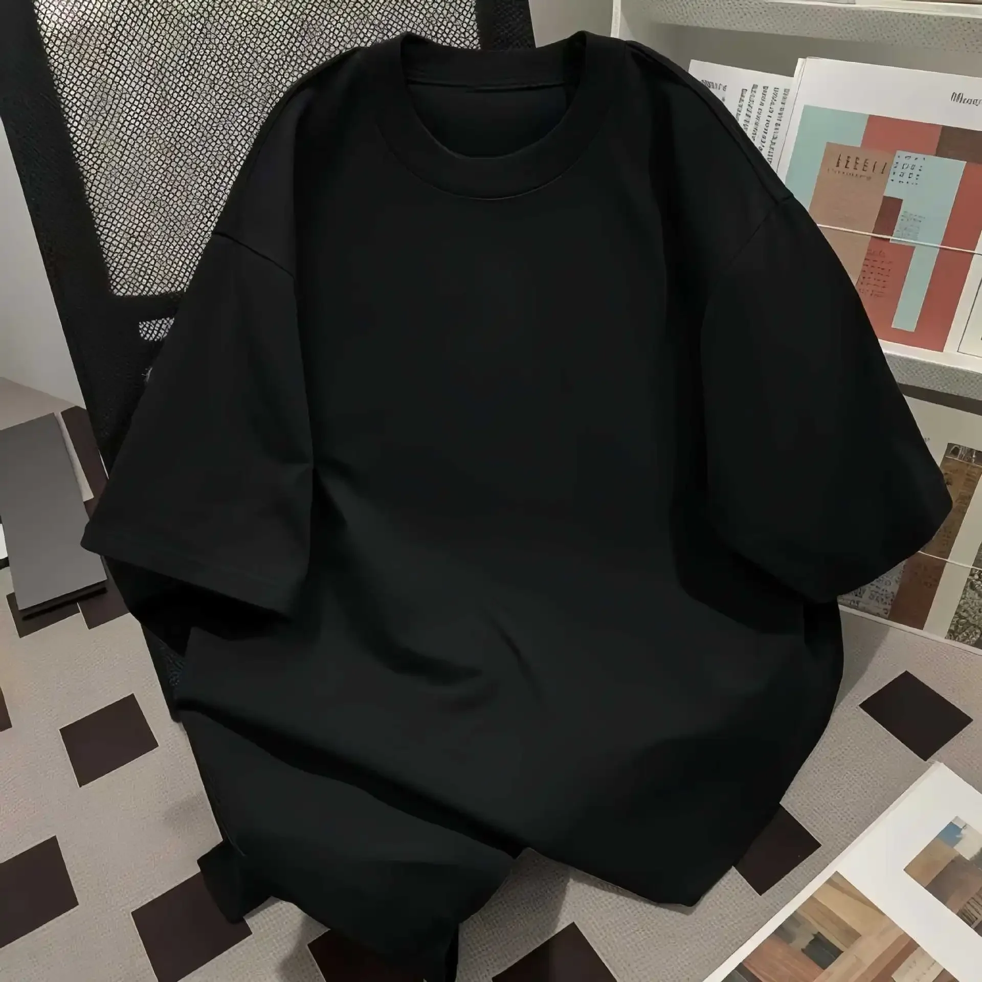 100% القطن الخالص تي شيرتات قصيرة الاكمام الرجال الصيف جديد النمط الأمريكي عادية فضفاض صالح الرجال قميص الجسم طاقم الرقبة