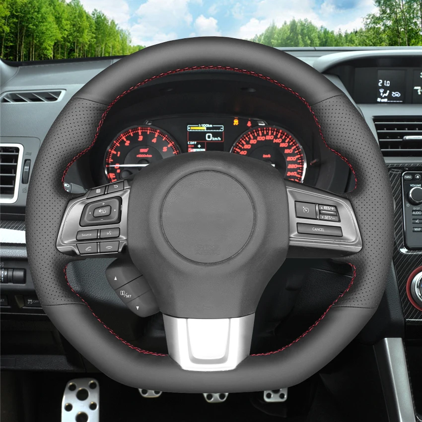 Subaru WRX STI Levorg 2014-2021용 블랙 인조 가죽 자동차 핸들 커버