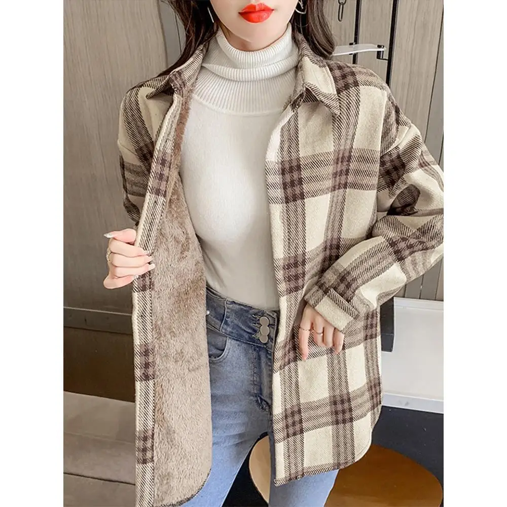 

Vintage Loose Plaid Shirts Women Autumn Winter Long Sleeve Button Up Blouse Female Oversized Harajuku Checkered D236