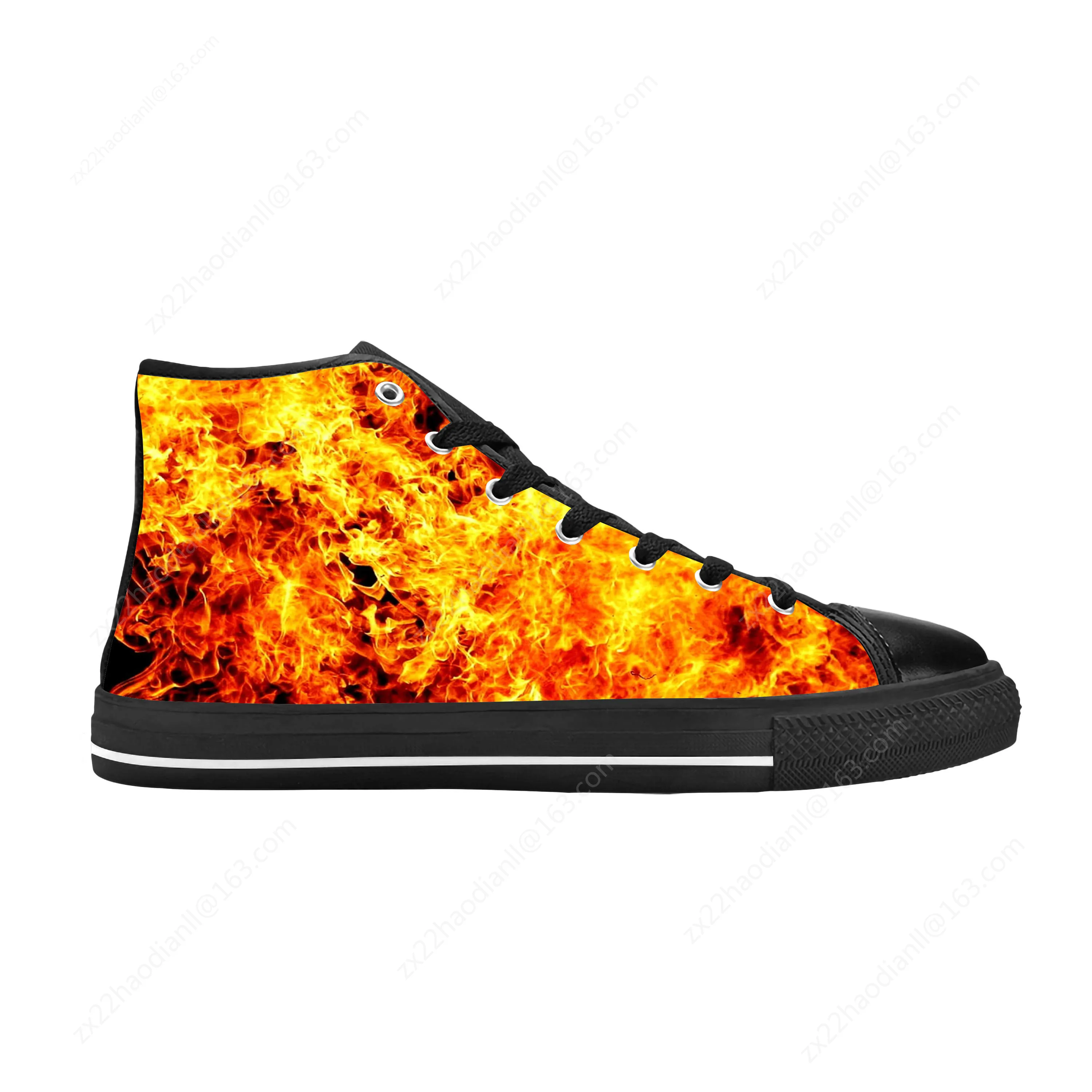 Fire Flame Flaming Pattern Anime Cartoon Fashion Casual Cloth Shoes High Top Comfortable Breathable 3D Print Men Women Sneakers