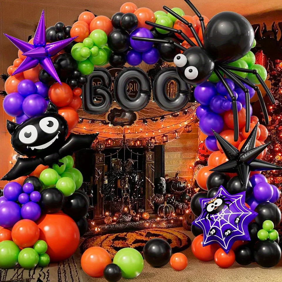 Decoración De Fiesta De Cumpleaños De Halloween, 85 Piezas De Guirnalda De Globos De Halloween Con Globos De Murciélago Skellington Para Decoración De Baby Shower, Día De Los Muertos (morado