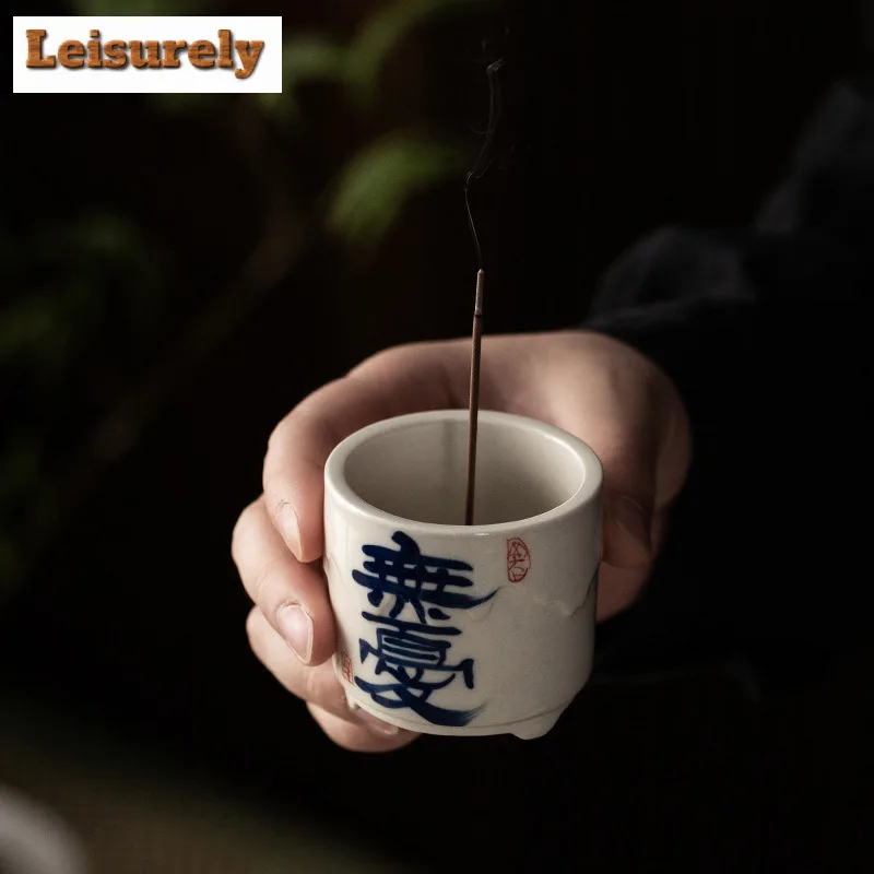 Retro Plant Gray Glazed Ceramic Incense Burner Household Aromatherapy Stove Thread Insertion Holder Zen Censer Burner Holder