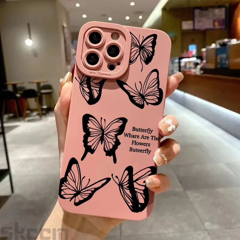 Elegant Black Butterfly Pattern Shockproof Silicone Phone Case