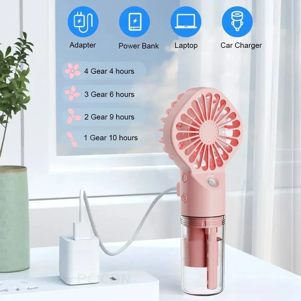Portable Handheld Spray Fan Mini Humidifier Fan 4 Speeds Powerful Wind USB Rechargeable Water Spray Mist Fan Outdoor Small Fan