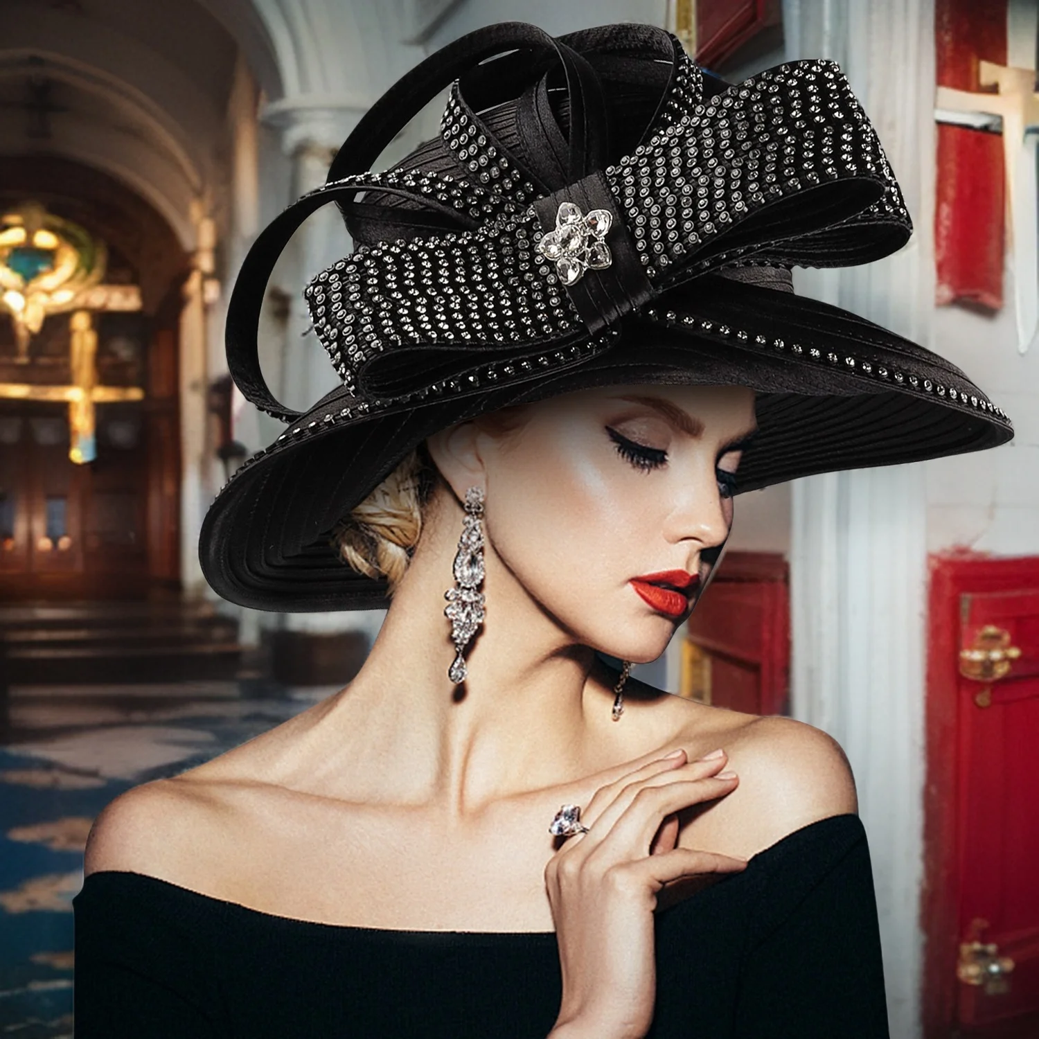 Satin Cloth Church Hat Unique Deluxe White Elegant Photography Top Hat Female Banquet Fascinator Formal For Women Ladies fashion hat