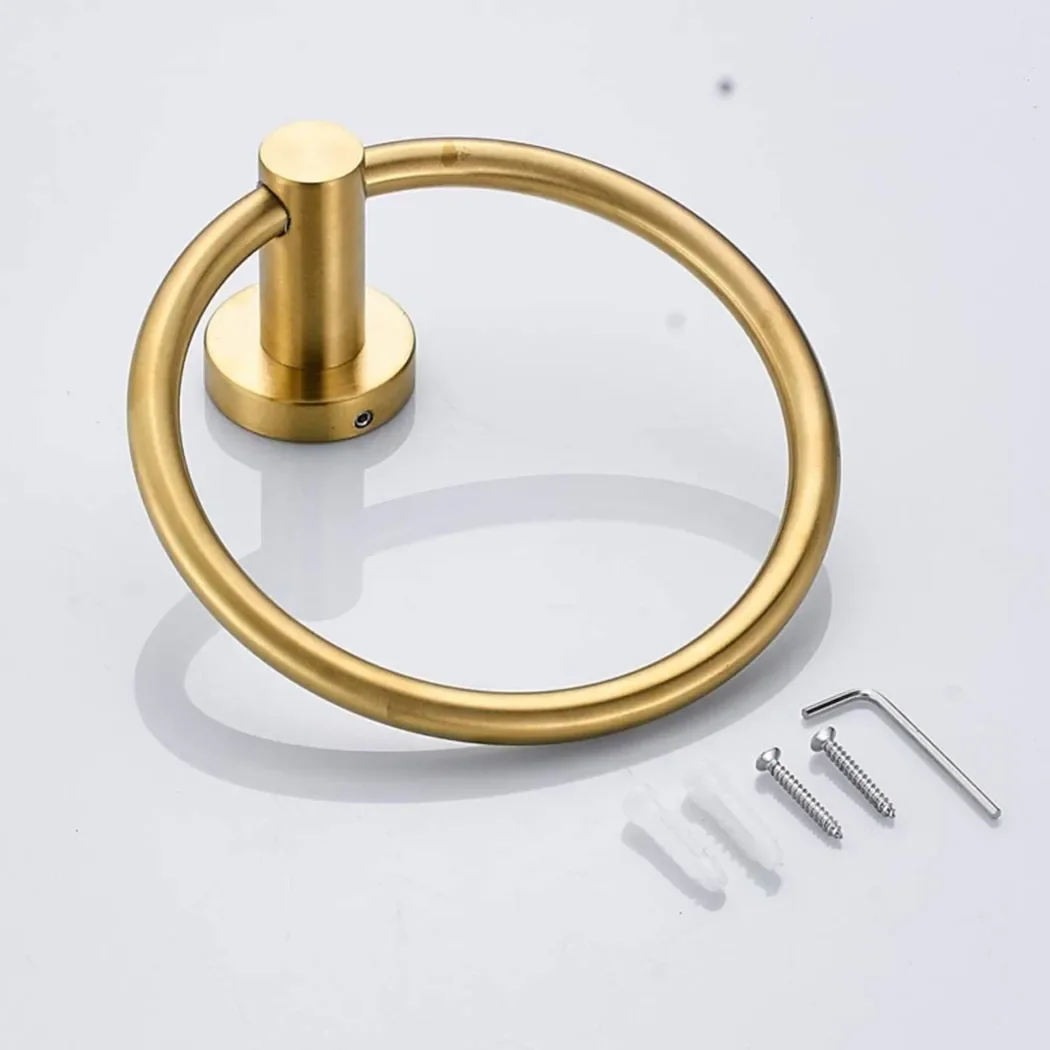 1PC Brushed Golden Bathroom Hanging Towel Ring Holder Industrial Wall Mounted Towel Stainless Steel StorageTowel Hardware Tools