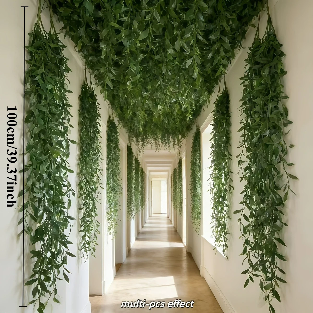 10pcs Extra-Long Deluxe Willow Vine Elegant Artificial Greenery, Faux Evergreen Hanging Vine with Dense for Spring Living Room 3
