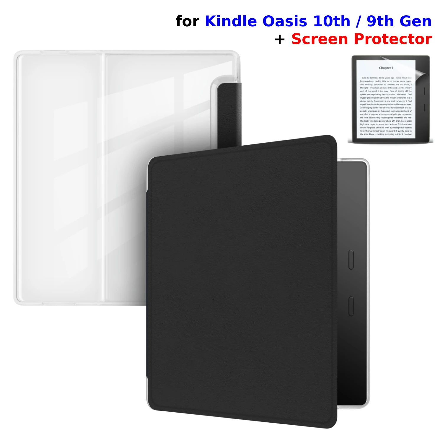 Premium PU Leather & Transparent Acrylic Sleep Cover for Kindle Oasis 7 with Screen Protector