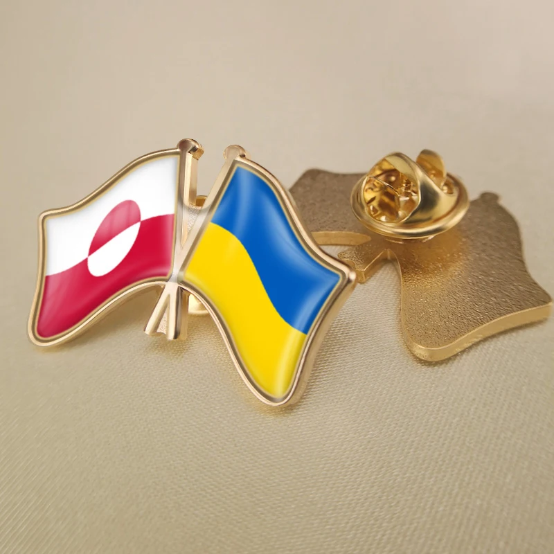 

Greenland and Ukraine Crossed Double Friendship Flags Lapel Pins Brooch Badges
