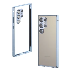 Aviation Aluminum Metal Frame Bumper Phone Case with Alloy Lens Protective Film and Shockproof Cover - Galaxy S25 Ultra (Blue)