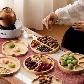 Griglia in legno Vassoio di frutta secca Soggiorno domestico Candy Nut Dim Sum Semi di melone Vassoio da tè generale Contenitore da cucina 1