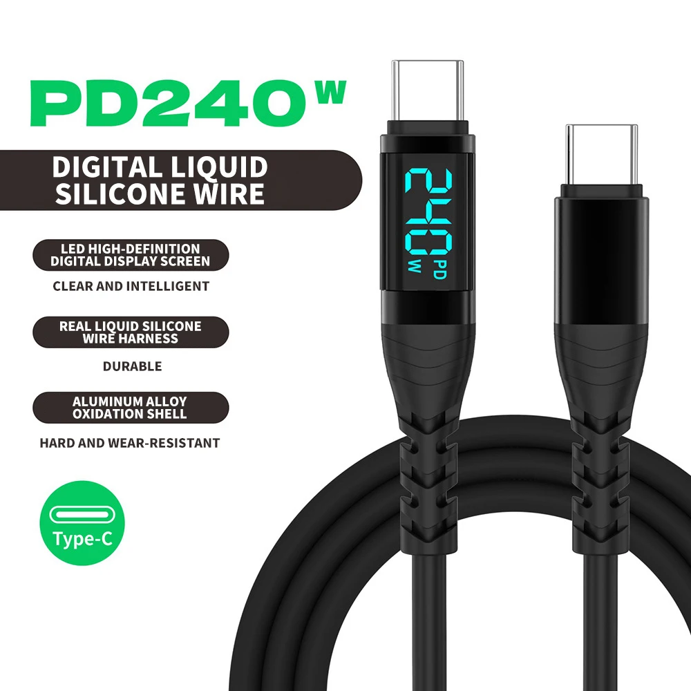 High-Power 240W USB-C Charging Cable with Smart LED Display and E-Marker Chip