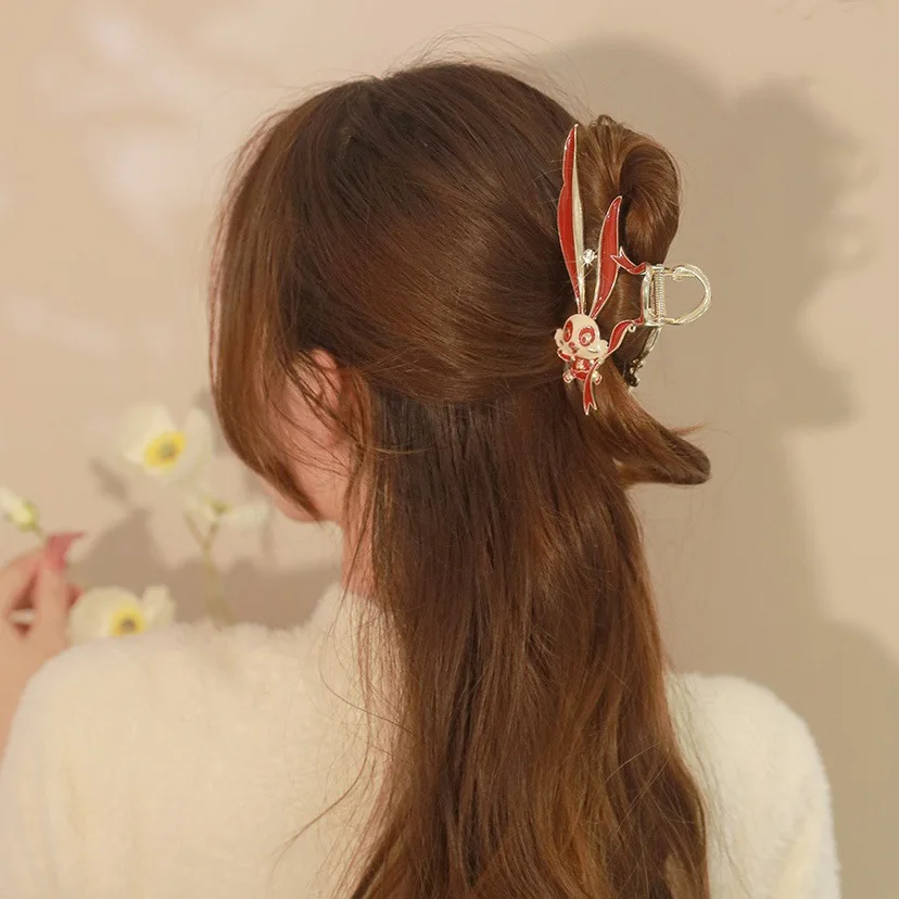 Metal Red Bunny Hair clips Female Simple Back Head Net Red Shark Clip Hair Clip Big Hair Claw Hair Accessories Headdress