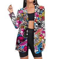Custom Hip Hop Long Woman Suits Jacket Wholesale Oversized Streetwear Graffiti Blazers Women's Suit Office Clothing Lady Clothes 1