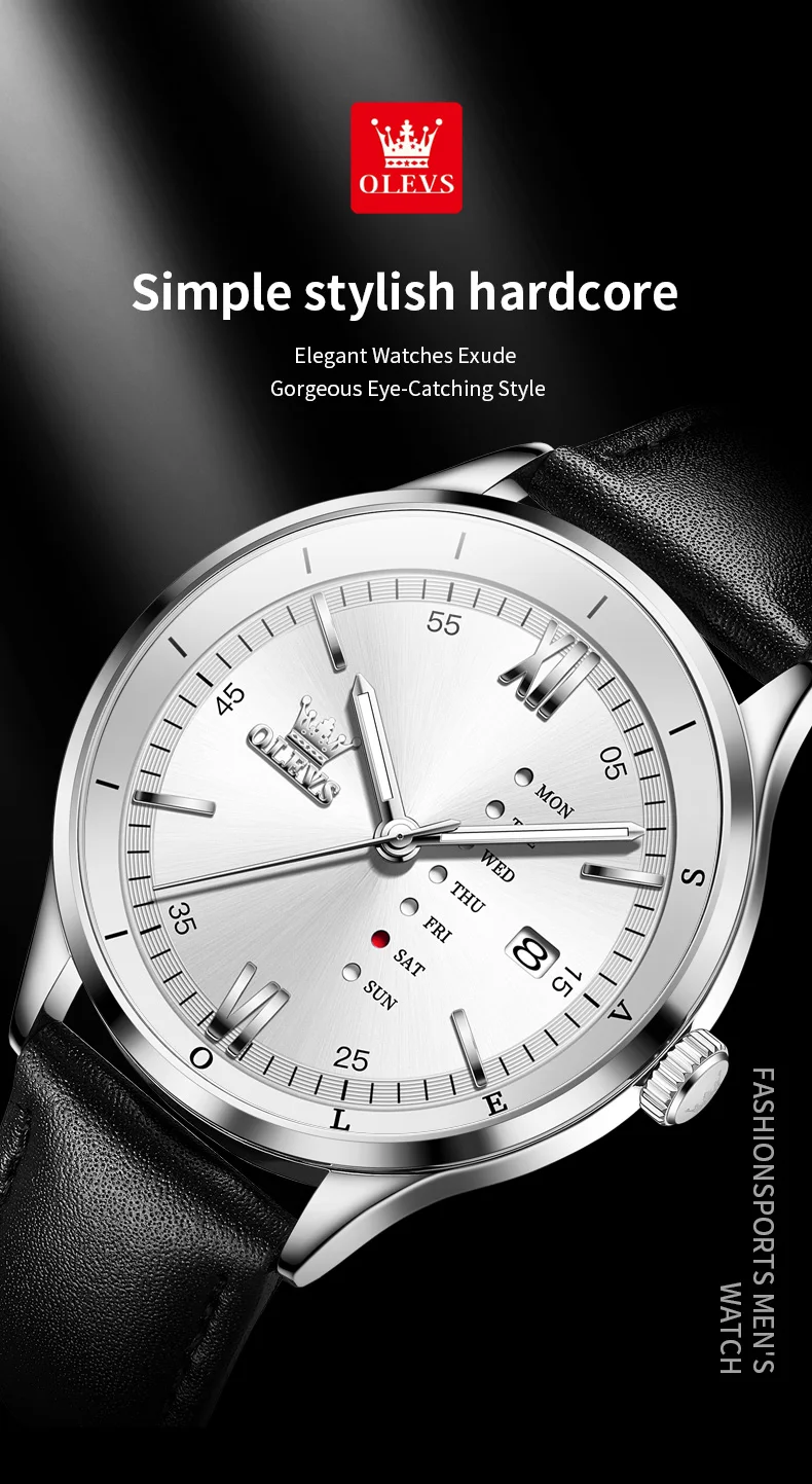OLEVS 2931 Men Watch Fashion Simple Leather Waterproof Luminous Calendar Chronograph Luxury Brand Sports Quartz Men Watch Reloj