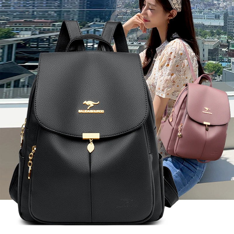 Women Casual Large Capacity Backpacks High Quality Soft Leather
