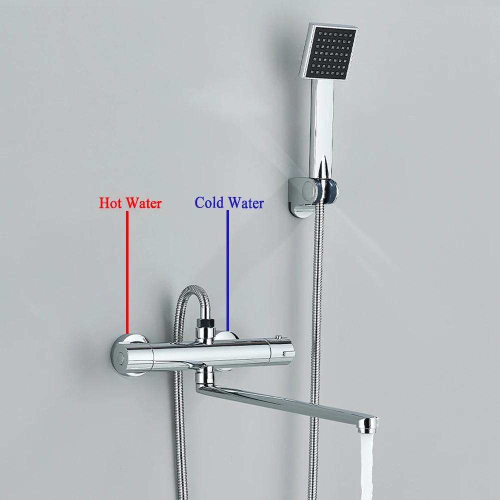 Bathroom Shower Faucet Set Thermostatic Shower Faucet Bathroom Chrome Mixer Tap Thermostat Wall Mounted Bathtub Brass Mixer