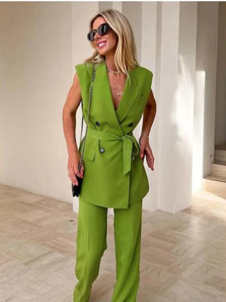 V-neck Chic and Elegant Woman Set Woman 2 Pieces Casual Fashion Vest Suit Blazer Suits Women's Clothing