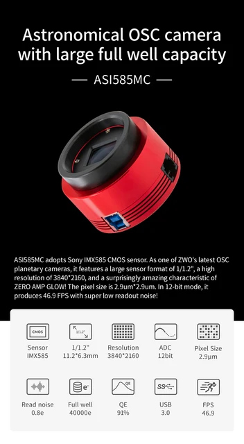 ZWO-天体カメラ,ASI585mc 8.29 mp cmosカラー,USB 3.0 # asil585mc 