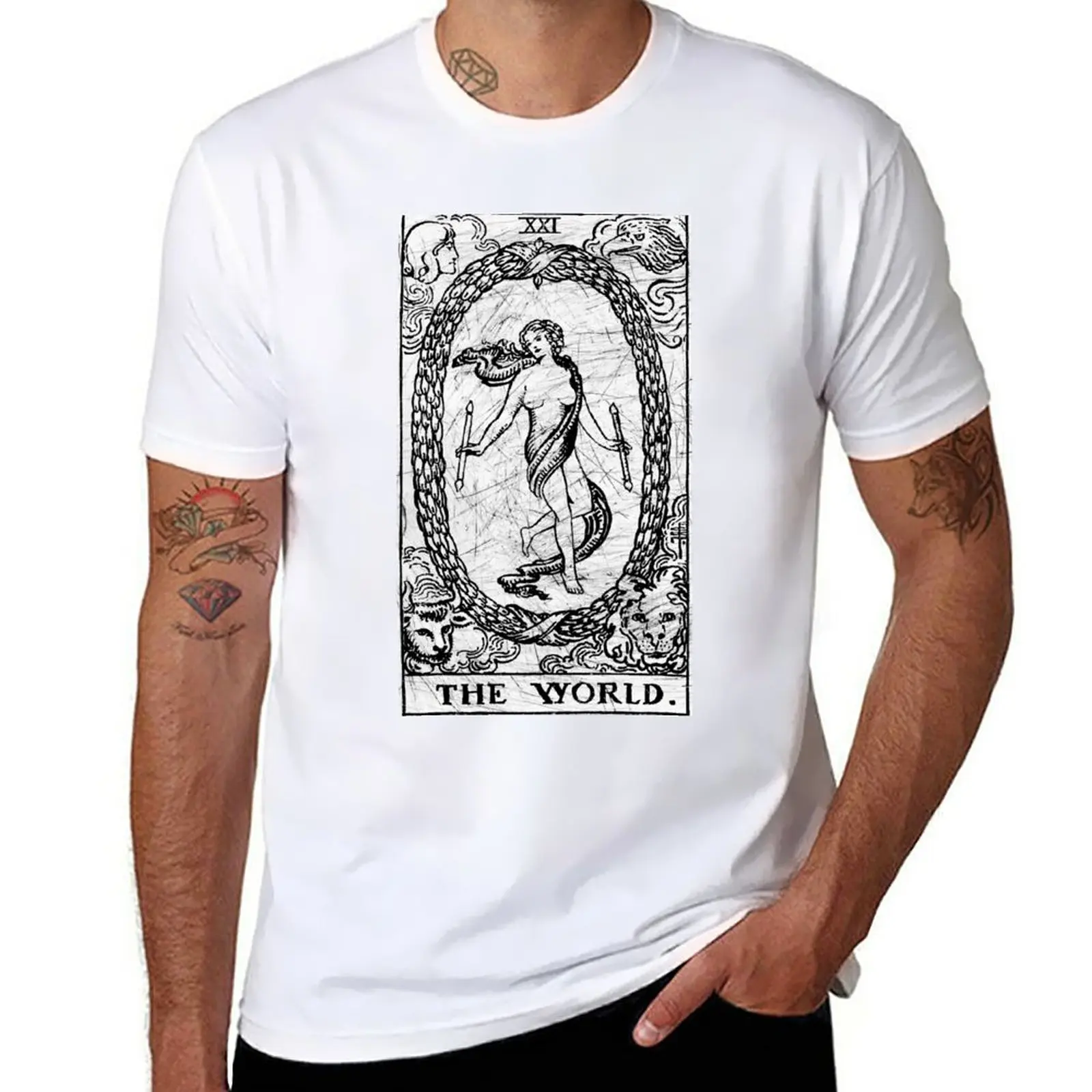 New The World Tarot Card - Major Arcana - Fortune Telling-T-Shirt Occulta T-Shirt Tinta Unita Abbigliamento Uomo