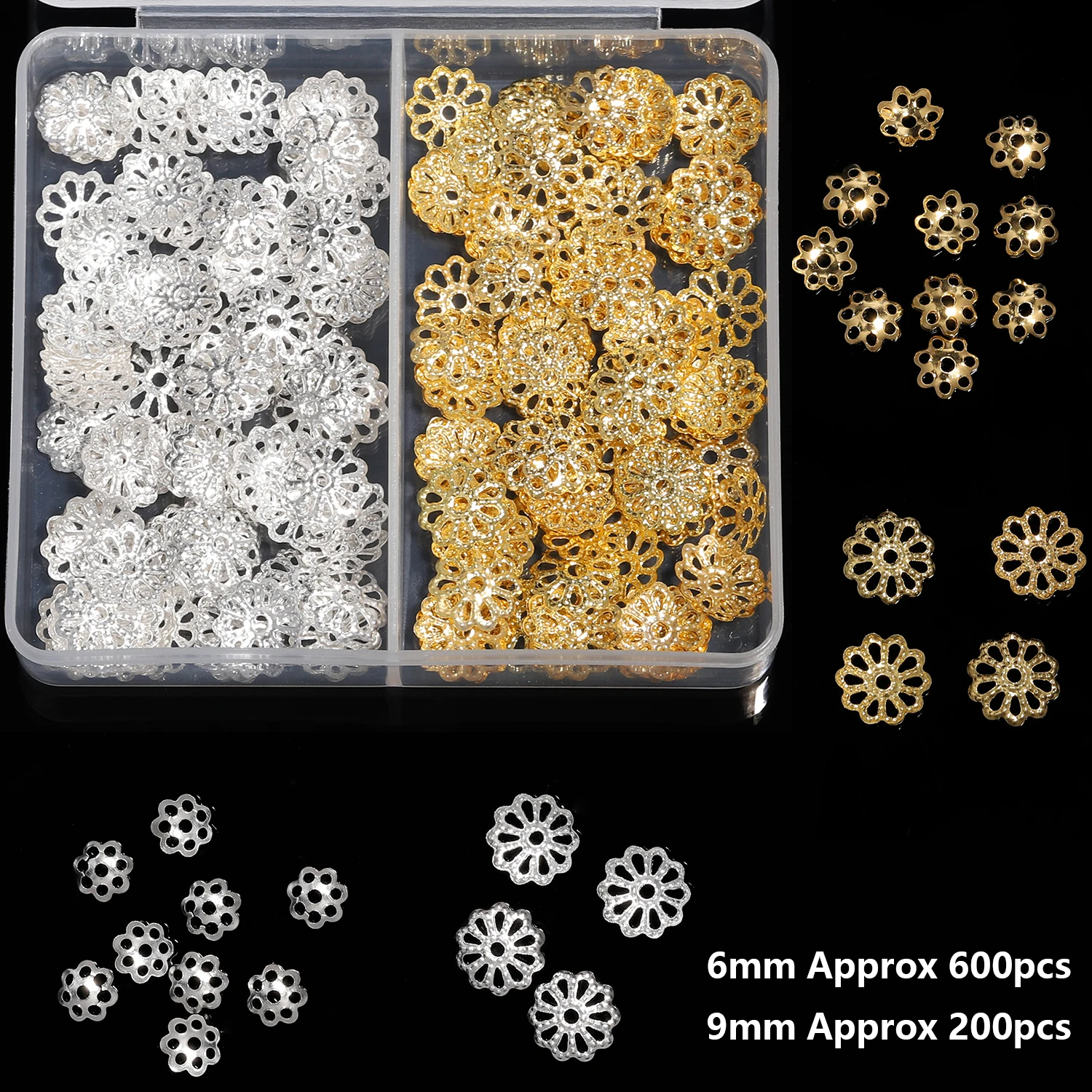 Hollow Flower Bead Caps 200/600pcs 6/9mm Stainless Steel for DIY Jewelry