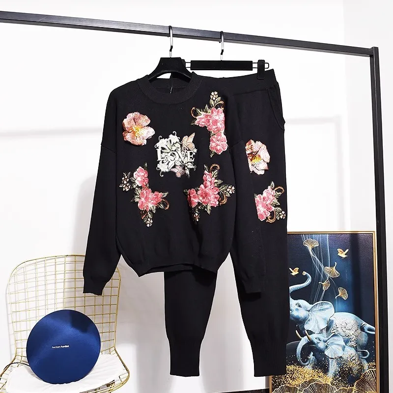 conjunto-de-chandales-de-punto-con-bordado-de-flores-para-mujer-jersey-de-punto-coreano-pantalones-de-lapiz-trajes-negros-sueltos-2-piezas