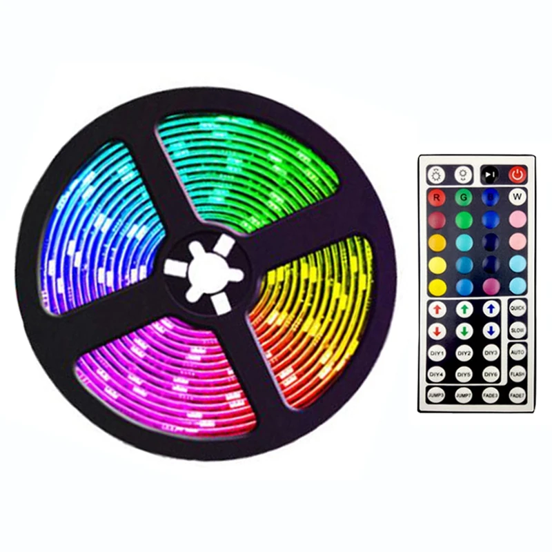 

Светодиодная лента с 44 клавишами, гибкая цветная осветительная полоска RGB, меняющая цвет, для спальни, украшение «сделай сам», европейская вилка, 5 м