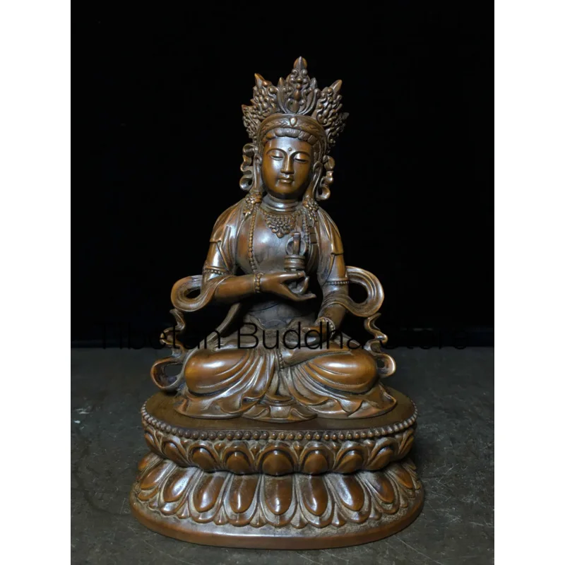 

18cm Antique Chinese boxwood handmade carving of the statue of Avalokitesvara Buddha and decorative crafts