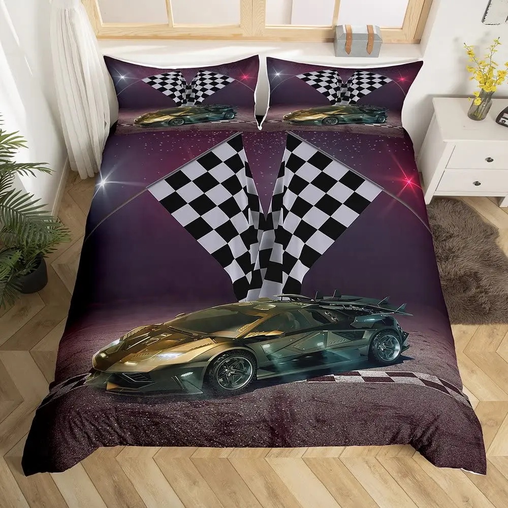 Race Car Duvet Cover Set Boys Sports Car Bedding Sets for Boys Girls Automobile Style Comforter Cover Extreme Sport Quilt Cover