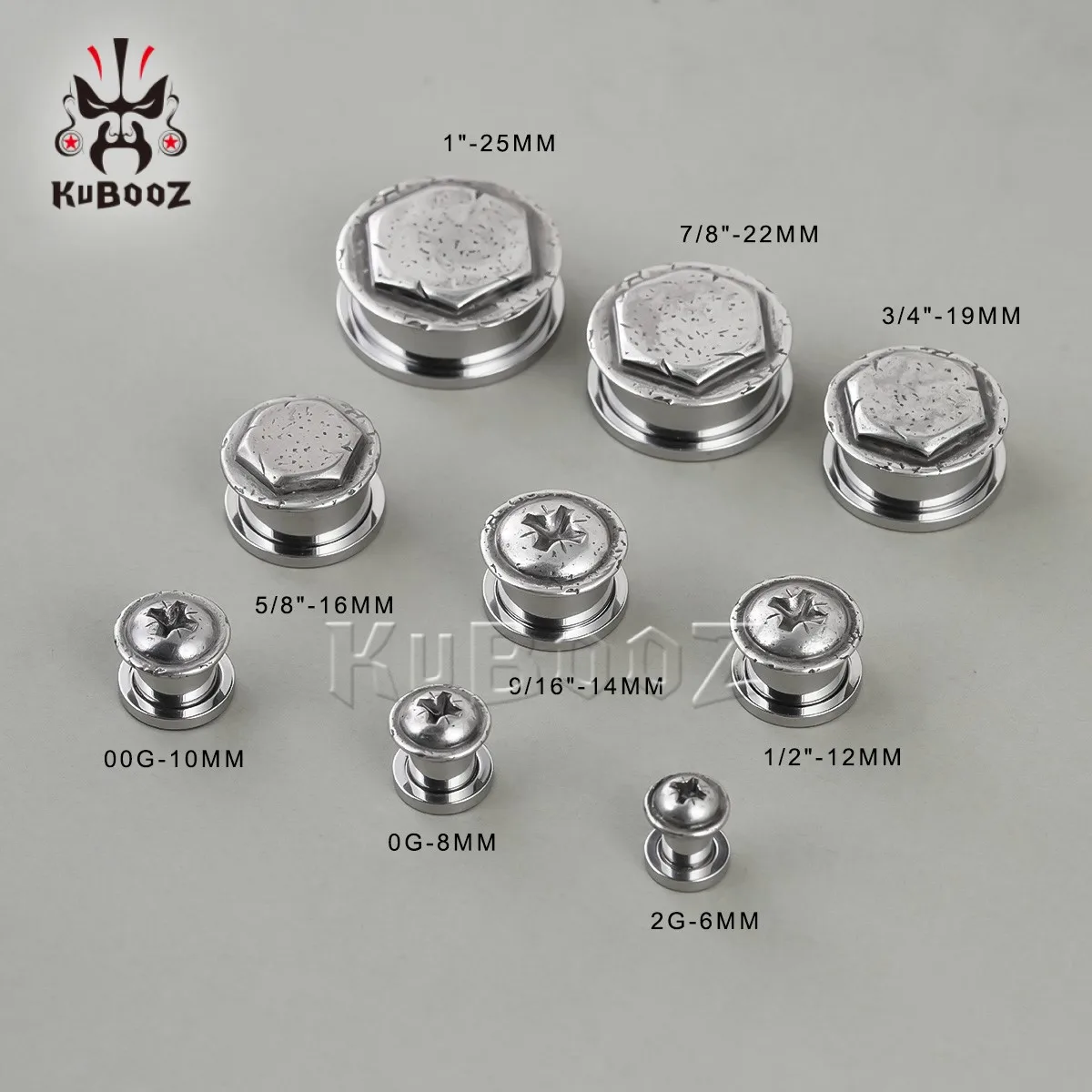 KUBOOZ 2PCS 스테인레스 스틸 귀 플러그 확장기 게이지 귀 터널 스트레칭기 피어싱 바디 주얼리 귀걸이