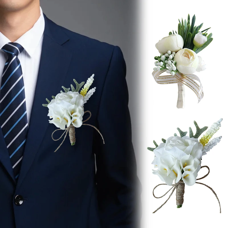 

Wedding Corsage Wedding Men Boutonniere Girl Bracelet Groom Pins Bridesmaid Wrist Corsage Flower Silk Red Rose Boutonniere