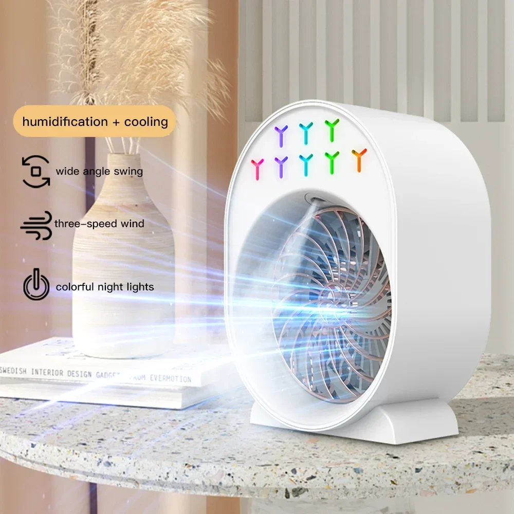 Air Cooler Fan Air Conditioner Desk Misting Fan USB Powered Water Cooling Fan Humidifier 3 Wind Speeds with Night Lamp for Home new coke cup misting humidifier rechargeable 350ml wireless misting portable battery model home car aromatherapy diffuser