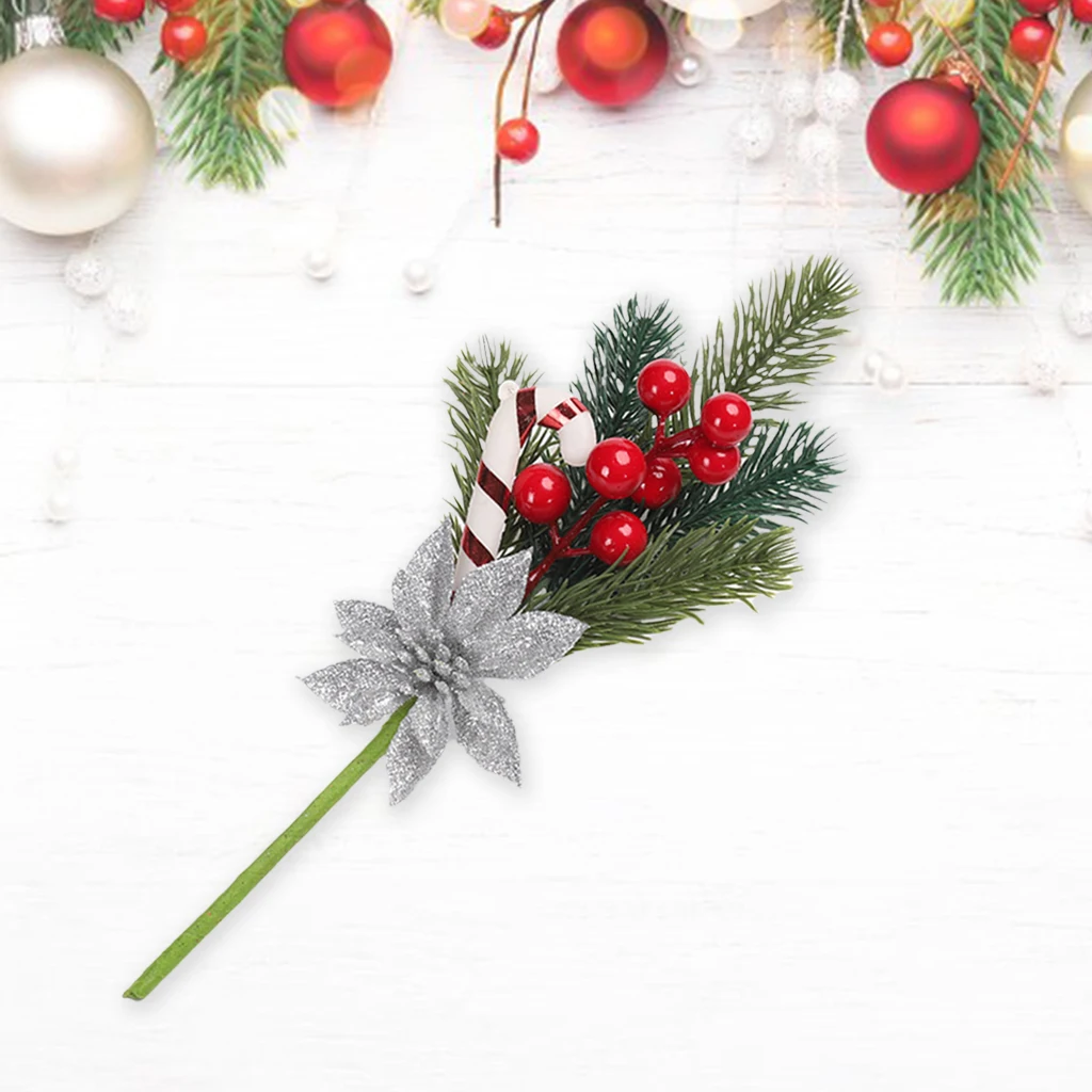 5pcs Artificial Christmas Berries Twig Leaves Pine Branches Picks