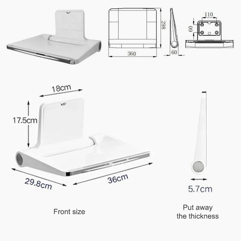 Description Picture 6 of itemWall-mounted Shower Folding Seat  High-Loading Silent Bathroom Stool for Disabled Elderly slow down Stool Home Furniture