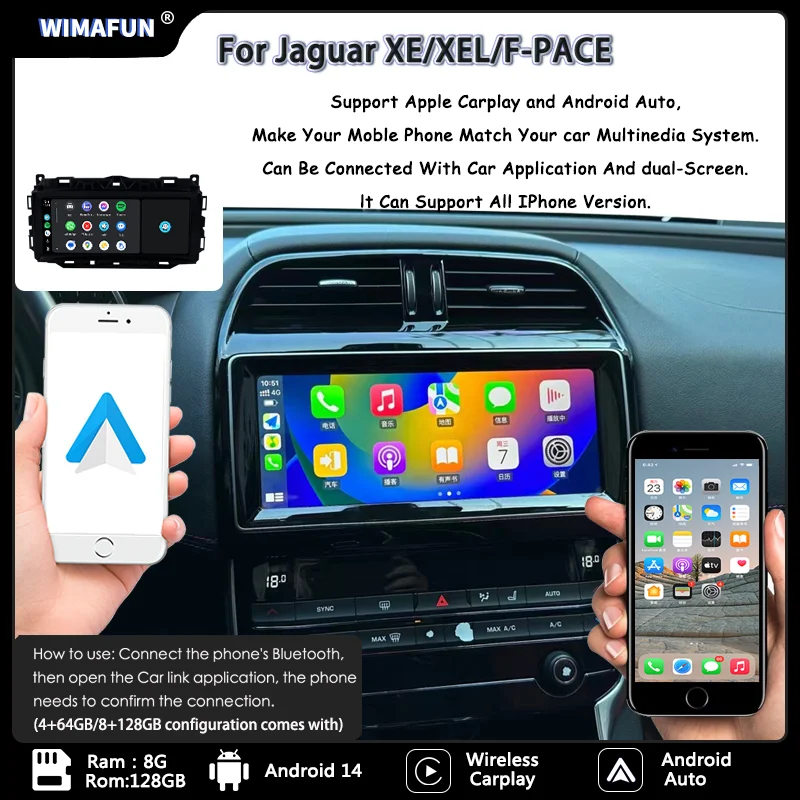 Radio Multimedia para Auto de 10.25 Pulgadas para Jaguar XE F-PACE X760 X761 Android 14 2016-2019, Reproductor Multimedia con CarPlay y Sistema Inteligente para Auto 4