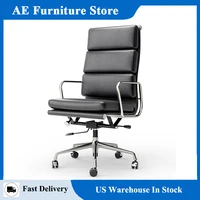 Modern Soft Pad Office Chair Genuine Leather Executive Desk with Lumbar Support Ergonomic Computer Chair with Aluminum Arms 1