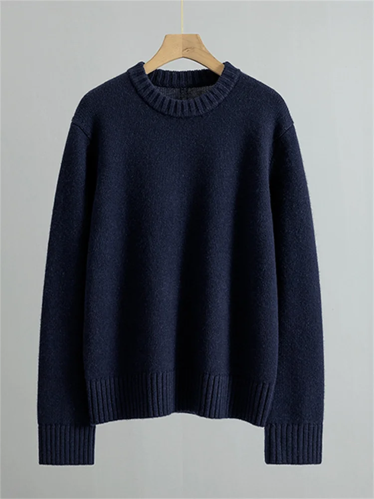 Women's 100% Cashmere Thickened Knit Sweater Round Neck Back Stitching Design Ladies Long Sleeve Knitwear Tops for Winter New 3