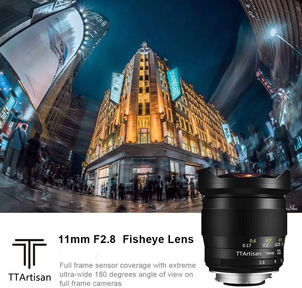 TTArtisan 11mm F2.8 풀프레임 MF 초광각 f/2.8 어안렌즈 180 °    E, 캐논 EF, EOS-R, 후지 FX, 니콘 Z용 시야각