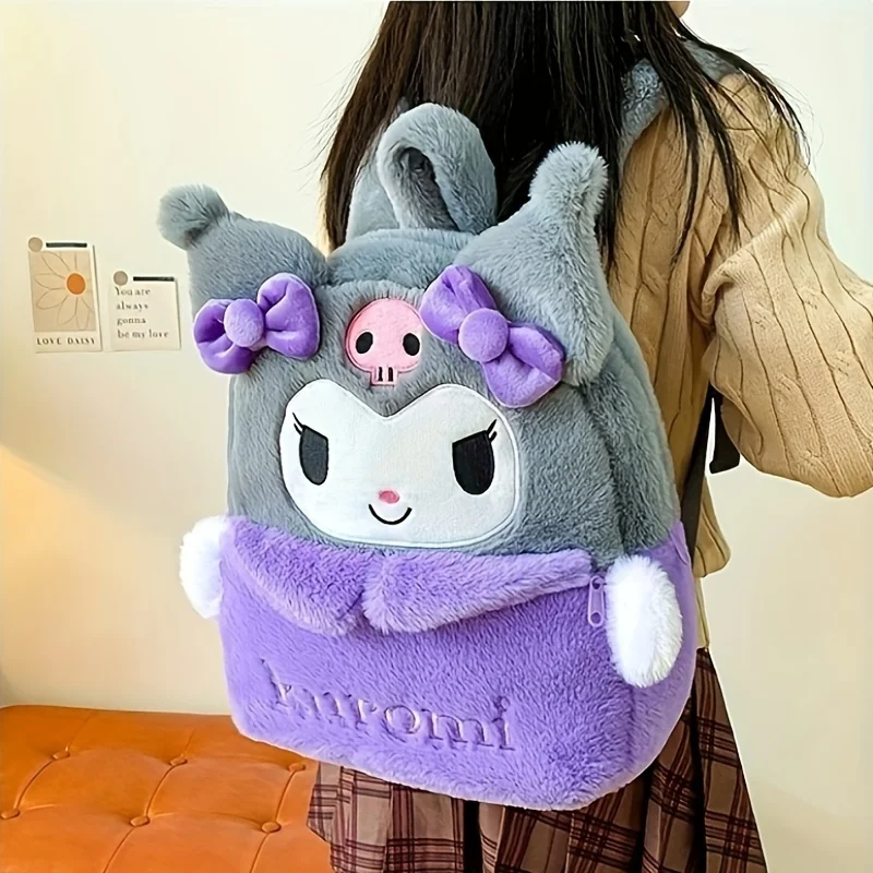 thumbnail image 1 of 38CM New Sanrio Plush Stuffed Backpack Cute Kuromi Hello Kitty Plush Backpack Student Backpack Girlfriend Gift Kawaii Decoration, 1 of 5