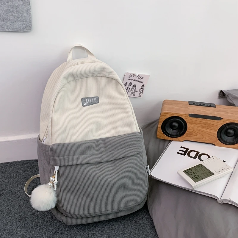 Hafif Kadife Sırt Çantası - Okul, Lise ve Seyahat İçin Günlük Çizgili Kitap Çantası