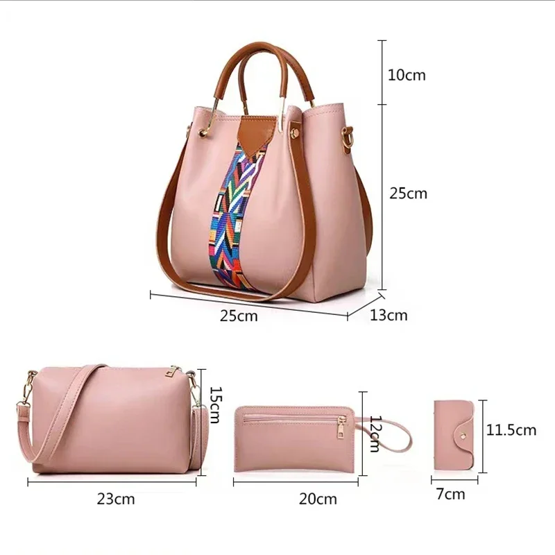 Luxury 4 Pcs Women's Handbag Sets Large Capacity Female Bucket Bag Commuting Leather Shoulder Bag Card Bag Wallet