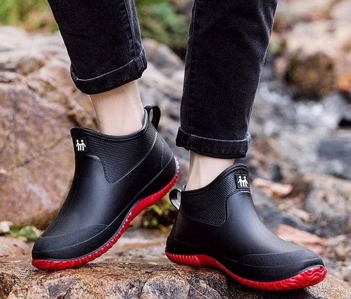 Men's Soft Rubber Rain Boots, Wide Toe, Slip Resistant, For Garden & Work_voghion.com