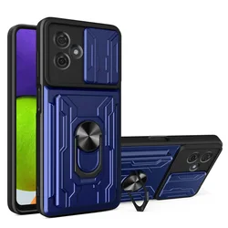 Sleek Protective Moto G Phone Case with Camera Cover, Card Holder, and Kickstand for Moto G54 5G (Blue)