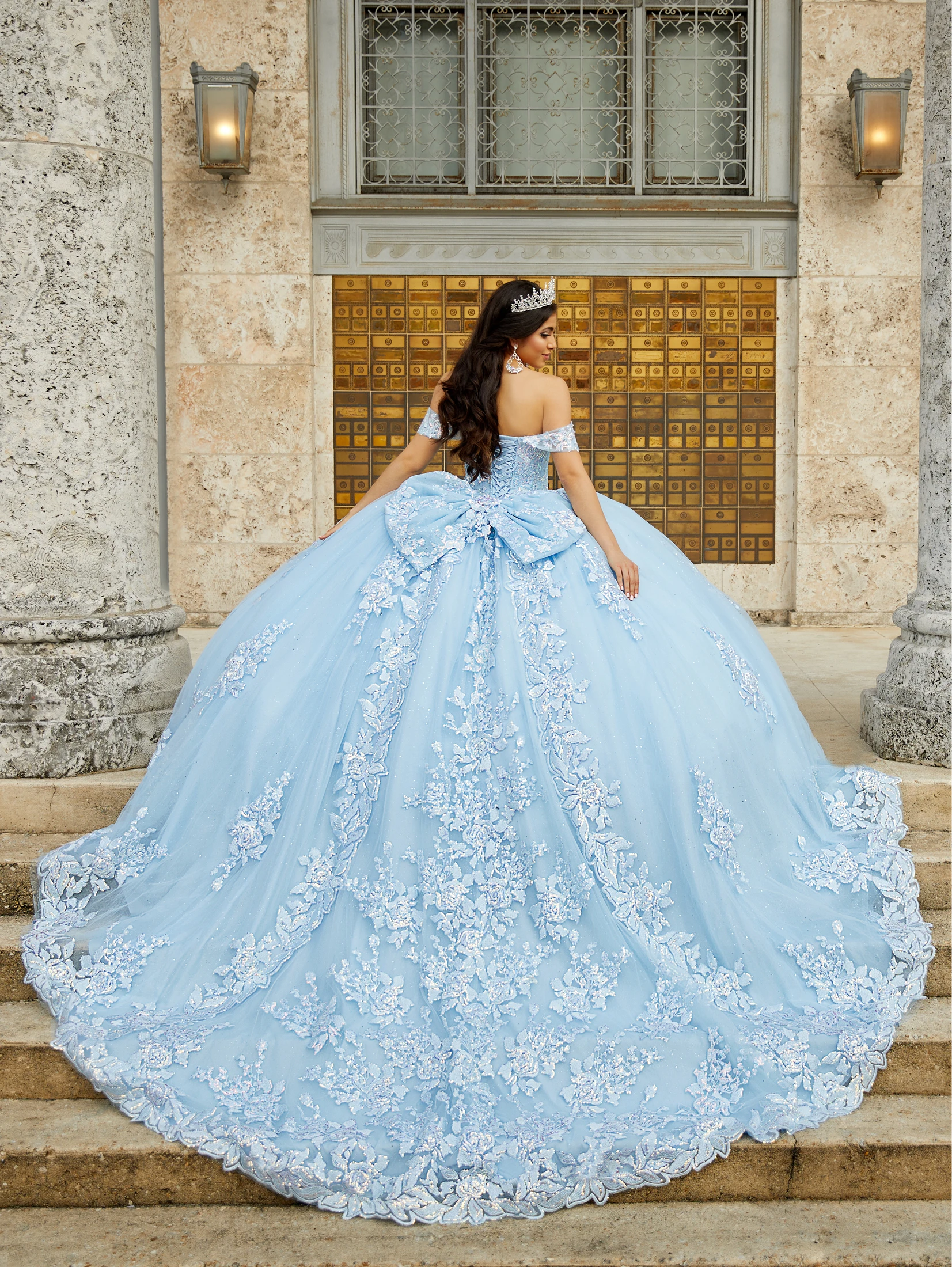 Quinceanera Dresses Ball Gown Off The Shoulder Tulle Appliques Mexican Sweet 16 Dresses 15 Anos Customized Sky Blue