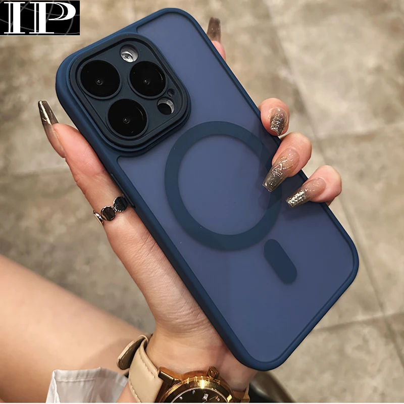

Роскошный Магнитный чехол для беспроводной зарядки Magsafe для iPhone 15 14 13 12 Pro Max Plus, прозрачный защитный чехол для объектива
